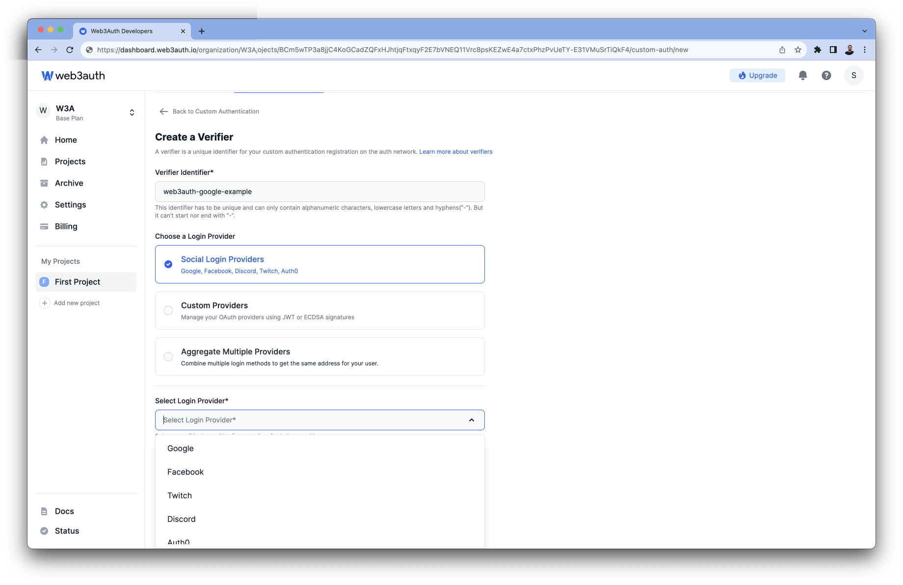 KaKao - Auth0 Authentication Type list on Web3Auth
Dashboard